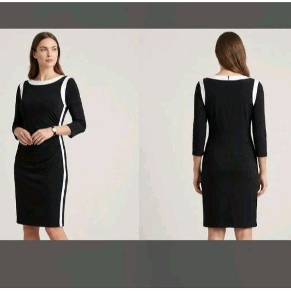 Lauren Ralph Lauren Dress Size 6 Black Shift Scrunch Sides Zip Back